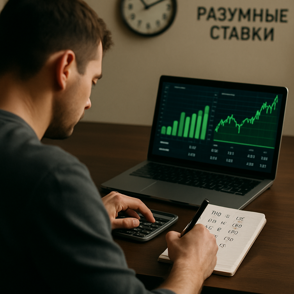 An organized desk with a person planning their betting strategy, emphasizing discipline and careful